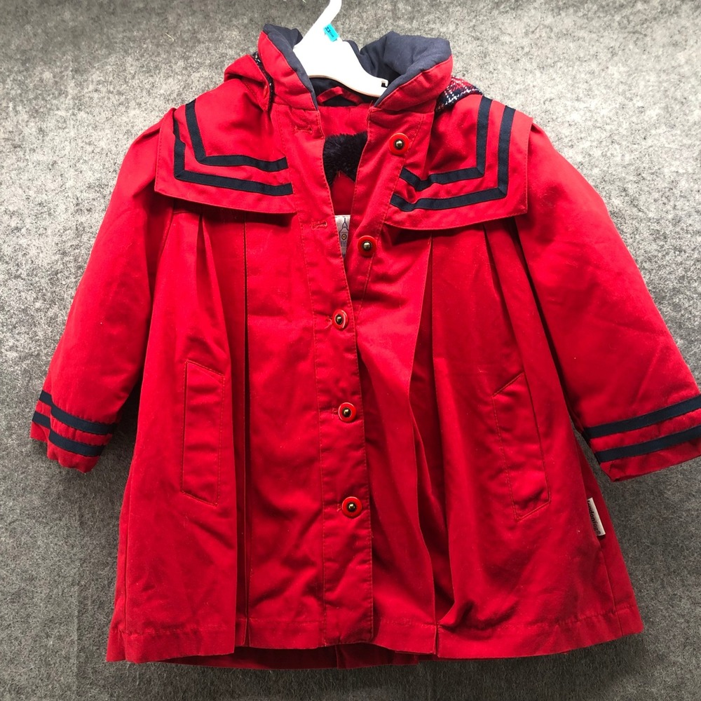 Vintage London Fog Red Sailor Collar Hooded Swing Jacket Coat 2T Winter Sailor
